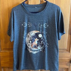 Gray Graphic Tee with Fox and Moon Phases
